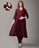 The Mom Store Silk Three Fourth Sleeves Solid Maternity Kurta With Nursing Access & Salwar Set - Maroon