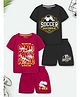 Trampoline Cotton Blend Pack Of 2 Half Sleeves Dinosaur & Soccer Text Printed Coordinating Tees Shorts Set - Maroon & Black