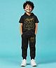 Trampoline Cotton Blend Half Sleeves Chicago 23 Text Printed Hooded Tee & Track Pants Set - Black