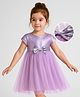 Babyhug Woven Cap Sleeves Mesh Dress with Bow Applique & Foil Print - Lavender