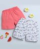 Bumzee Cotton Knit Above Knee Length Shorts with Unicorn Print Pack of 2 - Coral & White