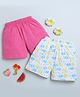 Bumzee Cotton Knit Above Knee Length Shorts with Baby Elephant Print Pack of 2 - Dark Pink & White