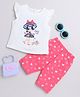 BUMZEE Cotton Knit Frill Sleeves T-Shirt & Capri Set With Girl & Heart Print - Off White & Pink