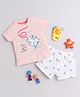BUMZEE Cotton Knit Half Sleeves Animal Printed T-Shirt & Shorts Set - Peach & White