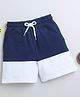 BUMZEE Cotton Woven Above Knee Length Color Block Solid Color Cut & Sew Shorts - Navy Blue & White
