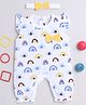 BUMZEE Cotton Woven Frill Sleeves Romper & Headband With Rainbow Print  - White
