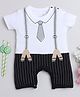 BUMZEE Cotton Woven Half Sleeves Romper with Tie Print - Black & White