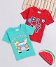 BUMZEE Cotton Woven Half Sleeves T-Shirts with Vehicle & Play Text Print Pack Of 2 - Red & Green