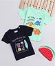 BUMZEE Cotton Woven Half Sleeves T-Shirts with Dino & Beach Theme Print Pack Of 2 - Light Green & Navy Blue