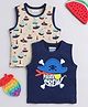 BUMZEE Cotton Knit Sleeveless Vests With Boat Print Pack Of 2 - Navy Blue & Cream