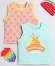 BUMZEE Cotton Knit Sleeveless Vests With Summer Vibe Print Pack Of 2 - Pink & Light Blue