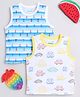 BUMZEE Cotton Knit Sleeveless Vests With Anchor & Turtle Print Pack Of 2 - Light Blue & White