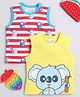 BUMZEE Cotton Knit Sleeveless Vests With Striped & Animal Print Pack Of 2 - Yellow & Red