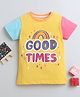 BUMZEE Cotton Woven Half Sleeves T-Shirt with Good Times Text Print - Yellow & Blue