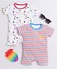 BUMZEE Interlock Knit Half Sleeves Romper with Stripes & Star Print Pack Of 2 - White
