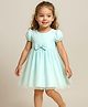 Babyhug Woven Half Puffed Sleeves Mesh Dress with Bow Applique - Mint