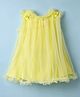Babyhug Woven Sleeveless Mesh Party Dress With Floral Applique - Yellow