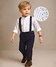 Babyhug Woven Full Sleeves Floral Printed Shirt & Trouser Set with Suspender - White & Navy Blue