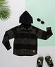 PURPLE UNITED KIDS Knitted Full Sleeves Checked Hooded Shirt - Olive Green & Black