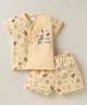 Tango Single Jersey Knit Front Open Half Sleeves Inner Wear Set With Animal Print - Yellow