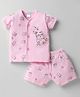 Tango Single Jersey Knit Front Open Half Sleeves Innerwear Sets With Animal Print - Pink