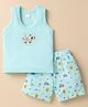 Tango Single Jersey Knit Sleeveless Animal Printed Vest & Mountains Printed Shorts  - Aqua Blue