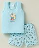 Tango Single Jersey Knit Sleeveless Animal Printed Vest & Knee Length Shorts - Light Blue