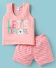 Tango Single Jersey Knit Sleeveless Striped & Text Printed Innerwear Sets-Pink