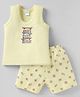 Tango Interlock Knit Sleeveless Text Printed Vest & Knee Length Shorts - Lemon