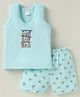Tango Interlock Knit Sleeveless Text Printed Vest & Knee Length Shorts - Light Blue