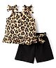 CrayonFlakes Cotton Sleeveless Leopard Printed Top & Shorts Set - Black