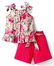 CrayonFlakes Rayon Sleeveless Floral Printed Top & Shorts Set - Pink