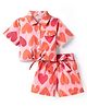 CrayonFlakes Cotton Half Sleeves Hearts Printed Crop Shirt Style Top & Coordinating Shorts Set - Pink