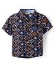 CrayonFlakes Rayon Half Sleeves Abstract Printed Shirt - Navy Blue