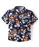 CrayonFlakes Rayon Half Sleeves Floral Printed Shirt - Navy Blue