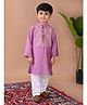 Kinder Kids Cotton Full Sleeves Floral Foil Printed Kurta Pyjama Set - Purple