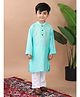 Kinder Kids Cotton Full Sleeves Floral Foil Printed Kurta Pyjama Set - Blue