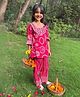 Peekaaboo Kids Cambric Three Fourth Sleeves Ethnic Motif Printed Kurta & Pant Set - Red