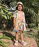 Peekaaboo Kids Pure Cotton Half Sleeves Tropical Printed Shirt & Coordinating Shorts WIth Inner Tee & Hat Set - Pink