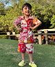 Peekaaboo Kids Cambric Half Sleeves Floral Printed Coordinating Shirt & Shorts Set - Red
