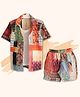 Peekaaboo Kids Pure Cotton Half Sleeves Paisleys Printed Coordinating Shirt With Attached Tee & Shorts Set - Orange & Brown