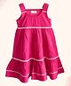 Peekaaboo Kids Pure Cotton Sleeveless Lace Embellished Tiered Dress - Pink