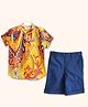 Peekaaboo Kids Pure Cotton Half Sleeves Abstract Printed Shirt & Shorts Set - Yellow & Blue