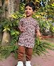 Peekaaboo Kids Pure Cotton Half Sleeves Abstract Printed Shirt & Cargo Pants Set - Blue & Brown