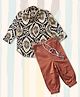 Peekaaboo Kids Pure Cotton Full Sleeves Ikat Printed Shirt & Cargo Pants Set - Black & Brown