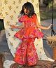 Peekaaboo Kids Pure Cotton One Shoulder Cap Sleeves Tropical Theme Printed Lace Detailed Top Sharara Set - Orange