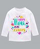 KAVEE Holi Theme Pure Cotton Full Sleeves Happy Holi Printed Tee - White