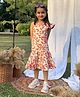 Peekaaboo Kids Cambric One Shoulder Sleeves Leaves Printed Dress - Peach