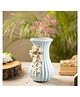 VONCASA  Blue Ceramic Curvy Vase - Engraved Floral Pattern, Flower Holder