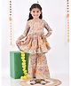 AATYA KIIDS Cotton Three Fourth Sleeves Floral Printed Sharara Set - Brown